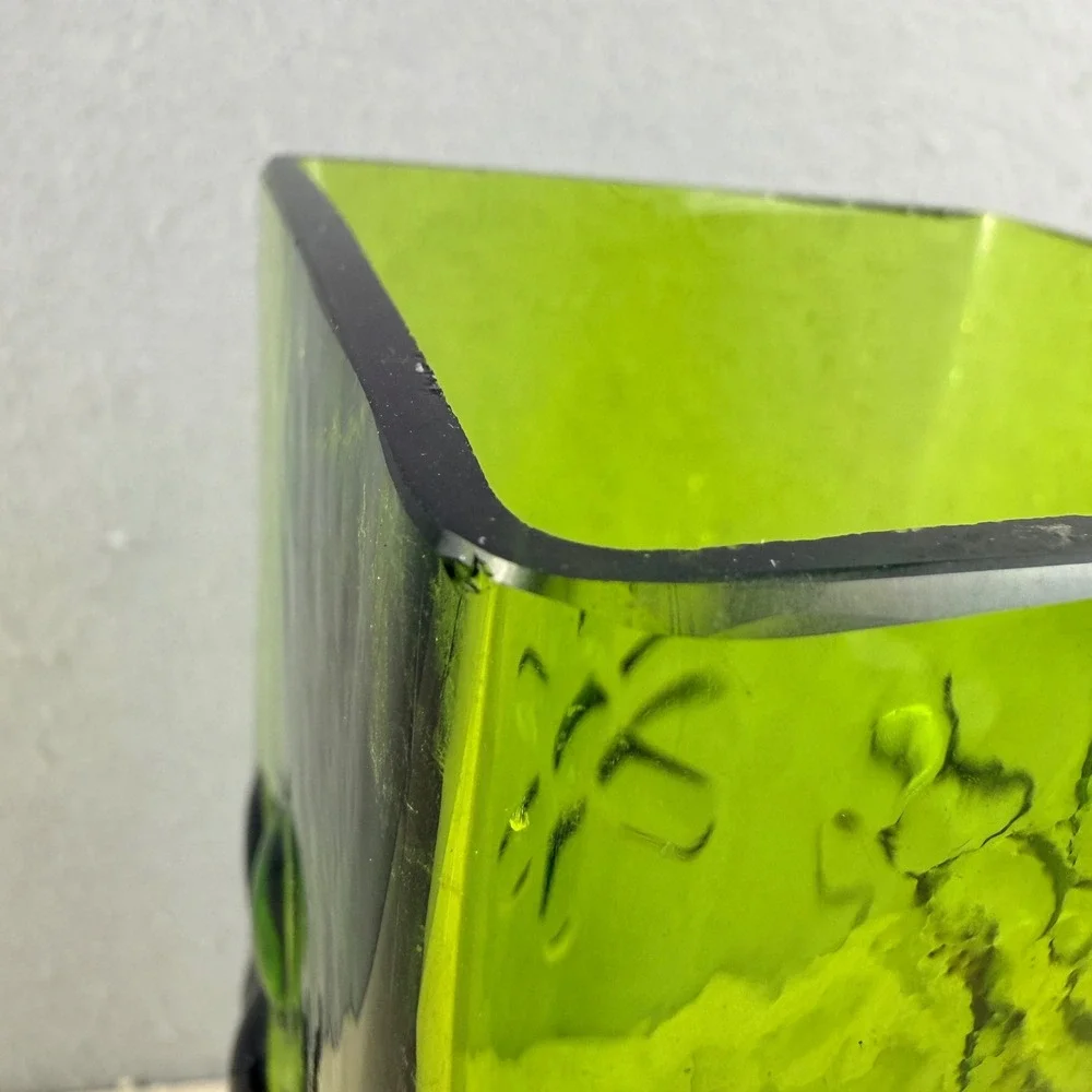 Blenko 6115M Olive‎ Green Asterisk Daisy Block Vase Wayne Husted 10.5